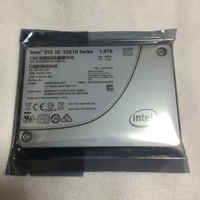 intel   SSD  S3610  1.6TB  SATA  新品1SSDSC2BX016T4厚さ