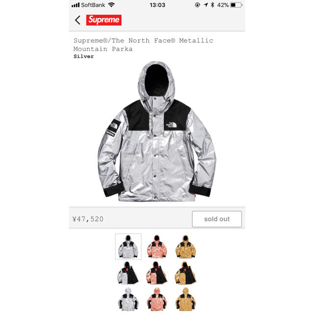 Supreme(シュプリーム)のsupreme/the north face メタリック マウンテンパーカー メンズのジャケット/アウター(マウンテンパーカー)の商品写真