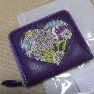 アナスイ(ANNA SUI)のハンドメイド　ハーフサイズ財布　　本革　リバティ　パープル　ハート(財布)