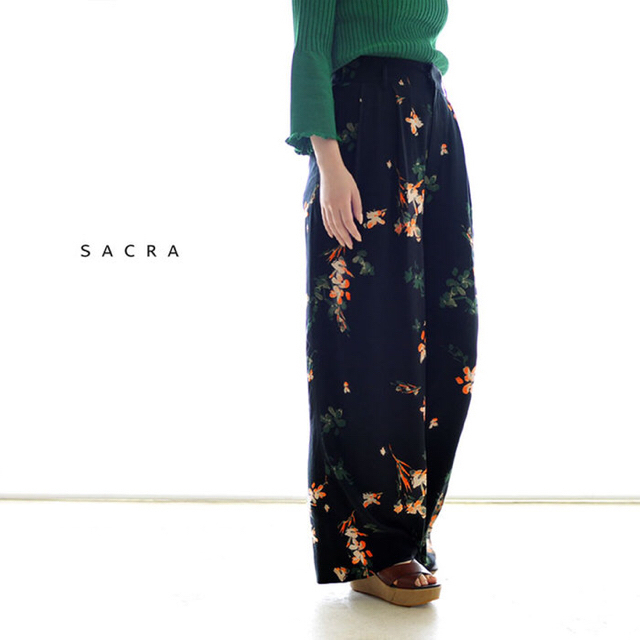 SACRA - 再値下げ SACRA サクラ フラワープリント ワイド パンツ SACRA - 再値下げ SACRA サクラ フラワープリント ワイド パンツ