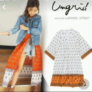 アングリッド(Ungrid)のungrid 美品❤ エスニック柄ロングガウン ホワイト(ガウンコート)