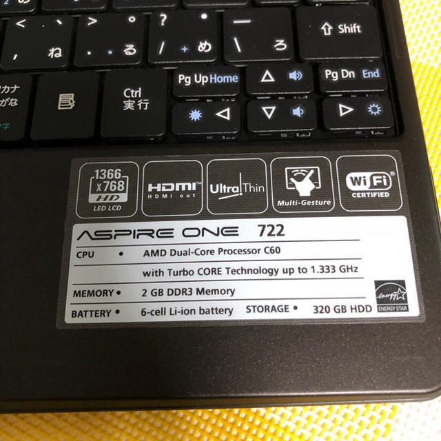 Acer(エイサー)のAcre Aspire One 722 ノートパソコン スマホ/家電/カメラのPC/タブレット(ノートPC)の商品写真