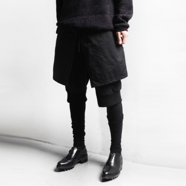 ❤️unisex❤️ レギンス付き レイヤードパンツ 黒 off white の