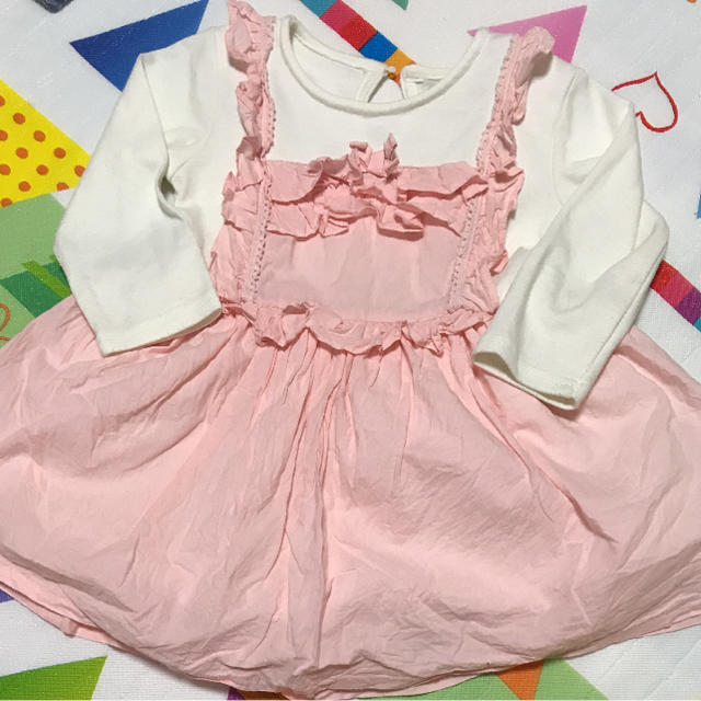 エプロン風ワンピース90 キッズ/ベビー/マタニティのキッズ服女の子用(90cm~)(ワンピース)の商品写真