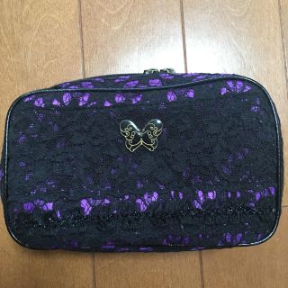 アナスイ(ANNA SUI)の値下げ！ANNA SUI 黒レース バタフライ 紫 ポーチ(ポーチ)