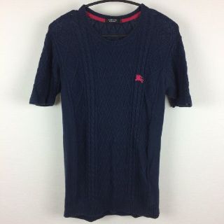 バーバリーブラックレーベル(BURBERRY BLACK LABEL)の美品 BURBERRY BLACK LABEL 半袖ニット リネン素材 ネイビー(ニット/セーター)