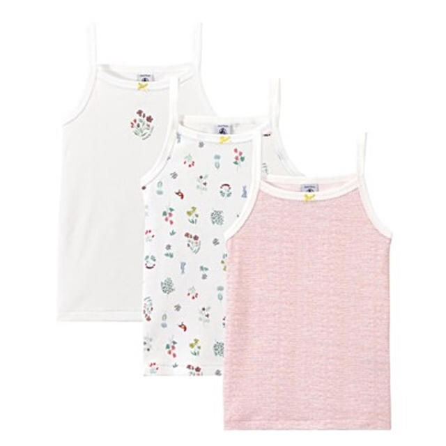 PETIT BATEAU(プチバトー)のプチバトー 18SS ボーダー&プリントキャミソール 3枚組 8ans 新品 キッズ/ベビー/マタニティのキッズ服男の子用(90cm~)(下着)の商品写真