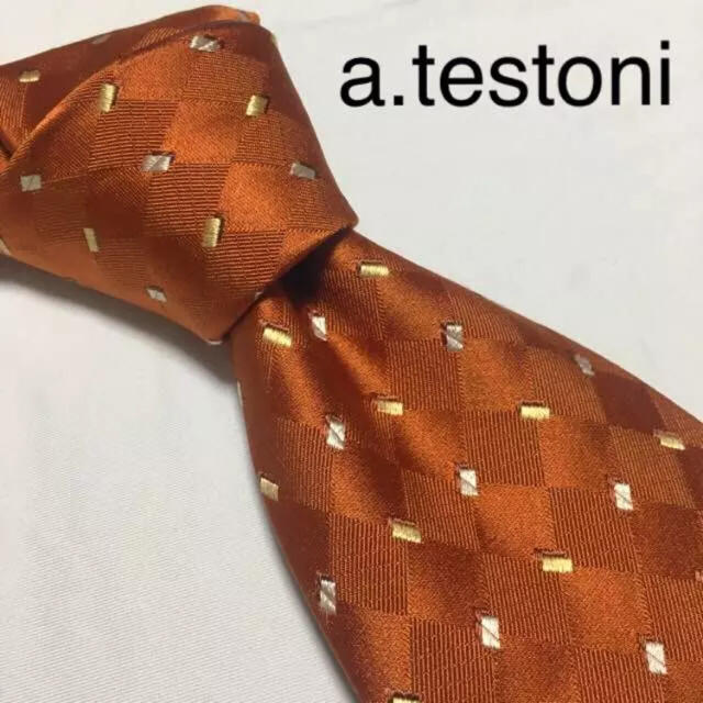 a.testoni(アテストーニ)の美品 a.testoni ネクタイ オレンジ ホワイト ゴールド メンズのファッション小物(ネクタイ)の商品写真