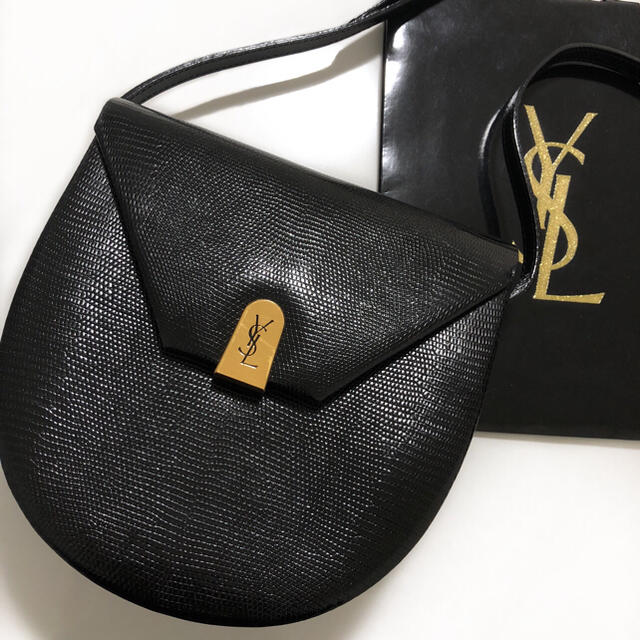 ほぼ未使用☆　イヴサンローラン　リザード　ショルダーバッグ　ラウンド　YSL