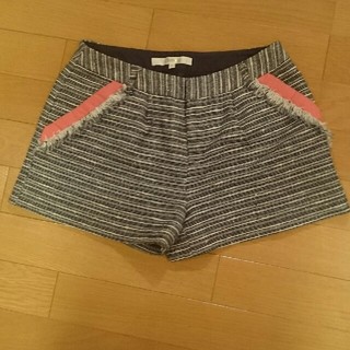 チェスティ(Chesty)のチェスティchestyツイードショートパンツ0ネイビー紺フリンジ(ショートパンツ)