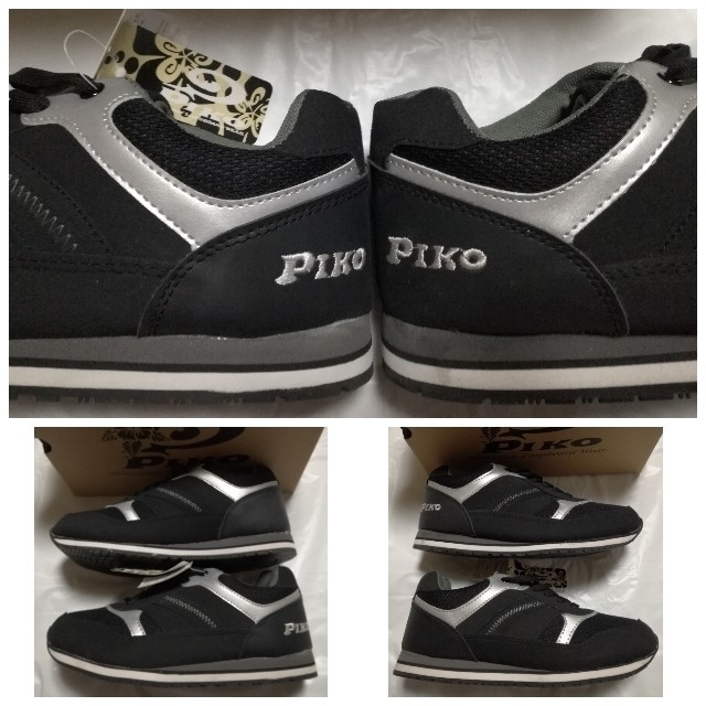 PIKO - PIKO スニーカー ブラック 24.5 シルバー グレーの通販 PIKO - PIKO スニーカー ブラック 24.5 シルバー グレーの通販