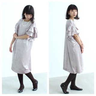 ドットアンドストライプスチャイルドウーマン(Dot&Stripes CHILDWOMAN)の【新品】ドットアンドストライプス クラッシュベロア フリル袖 ワンピース(ひざ丈ワンピース)