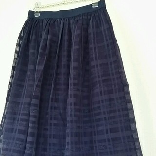 紫紺色のオーガンジーチェックスカート♡(ひざ丈スカート)