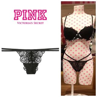 ヴィクトリアズシークレット(Victoria's Secret)の新品＊ヴィクトリアシークレットPINK＊ストラップレースソングパンティ＊M/BK(ショーツ)