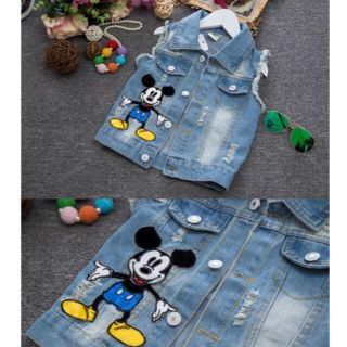 ディズニー(Disney)の新品 韓国子供服 ミッキー柄 140古着風 Gジャン デニムベスト(ジャケット/上着)