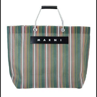 マルニ(Marni)の新品未使用 MARNI マルニフラワーカフェ グリーンストライプバッグ(かごバッグ/ストローバッグ)