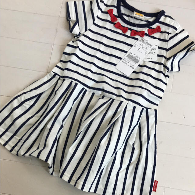 mou jon jon(ムージョンジョン)の新品 ムージョンジョン  ワンピース ボーダー ストライブ キッズ/ベビー/マタニティのキッズ服女の子用(90cm~)(ワンピース)の商品写真