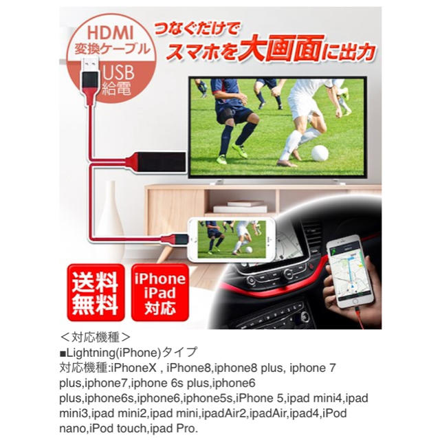 HDMI変換ケーブル iPhone iPad対応 スマホ/家電/カメラのテレビ/映像機器(映像用ケーブル)の商品写真