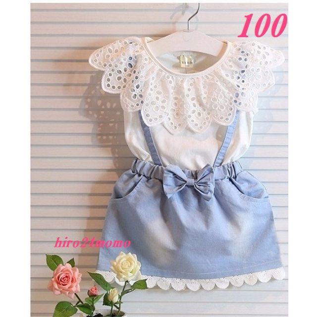 【１００】*表記1５　重ね着風♥コットンレースワンピース キッズ/ベビー/マタニティのキッズ服女の子用(90cm~)(ワンピース)の商品写真