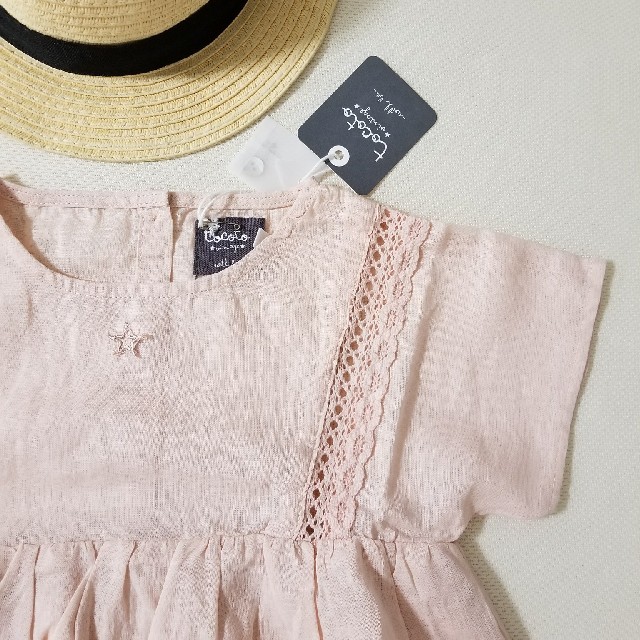 4Y♥tocoto vintage ピンクリネンレースドレス　ワンピース キッズ/ベビー/マタニティのキッズ服女の子用(90cm~)(ワンピース)の商品写真