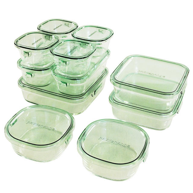 超歓迎】Iwaki耐熱ガラスパック＆レンジ システムセット オリーブグリーン 食器
