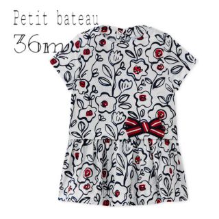 プチバトー(PETIT BATEAU)のぴよぴよ様専用♡プチバトー ポプリンプリント半袖ワンピース/36M(ワンピース)