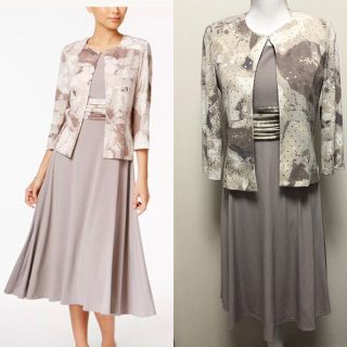 タダシショウジ(TADASHI SHOJI)の新品 Jessica howard グレー ベージュ セットアップ ドレス(ミディアムドレス)