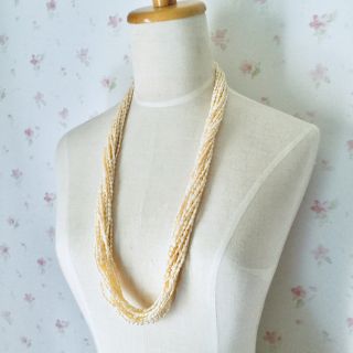 ライス型バロックパールロングネックレス 15連 シルバー 淡水パールネックレス(ネックレス)