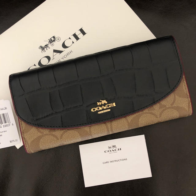 COACH(コーチ)のCOACH コーチ 長財布 クロコダイル ブラック シグネチャーカーキ レディースのファッション小物(財布)の商品写真