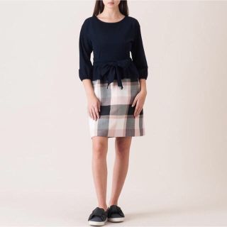 バーバリーブルーレーベル(BURBERRY BLUE LABEL)のクレストブリッジチェックツィード ジャージーコンビワンピース(ひざ丈ワンピース)