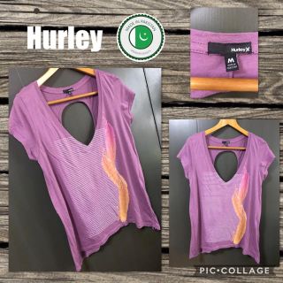 ハーレー(Hurley)のハーレー 半袖カットソー Vネック 背中開き イレギュラー パキスタン製 美品(カットソー(半袖/袖なし))