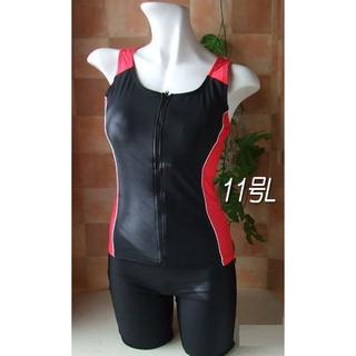 ◆新品◆ラン型袖なし・フィットネス水着・11号L・サイド切替・黒レッド赤(水着)
