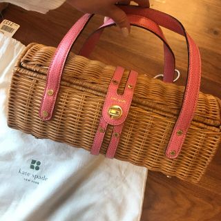 ケイトスペードニューヨーク(kate spade new york)のケイトスペード 籠バック カゴバッグ ピンク♡ 花柄 美品♡(かごバッグ/ストローバッグ)