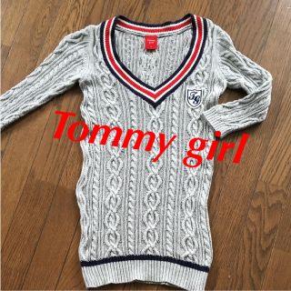 トミーガール(tommy girl)のTommy girl ニット 七分袖 セーター グレー コットン S(ニット/セーター)