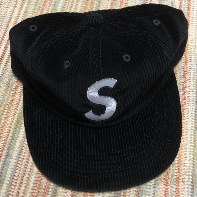 supreme Corduroy S Logo 6-Panel 黒 sロゴ帽子