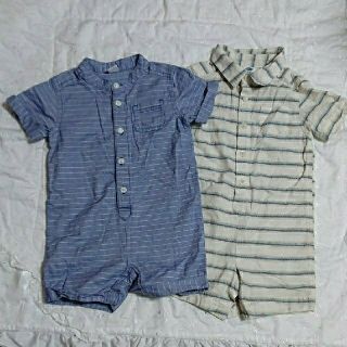 オールドネイビー(Old Navy)のオールドネイビー☆半袖ボーダーロンパース2点セット☆12～18M☆８０センチ(ロンパース)