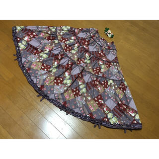 カネコイサオ(KANEKO ISAO)のカネコイサオパッチワーク風ピコフリルチェック薔薇ローズピンクハウススカート(ロングスカート)