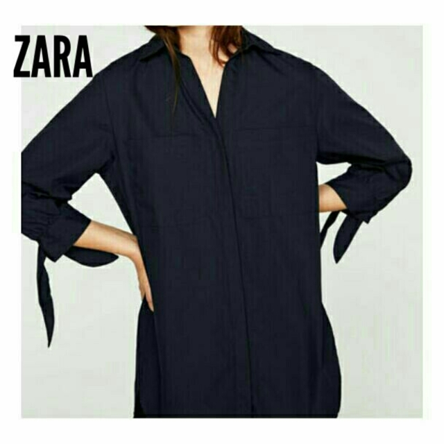 ZARA(ザラ)の【美品】ZARA　紺　チュニックシャツ レディースのトップス(シャツ/ブラウス(長袖/七分))の商品写真