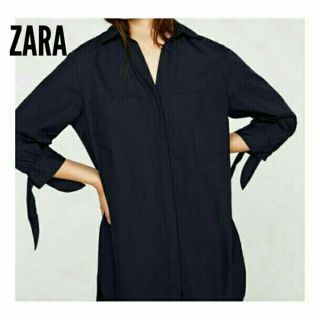 ザラ(ZARA)の【美品】ZARA　紺　チュニックシャツ(シャツ/ブラウス(長袖/七分))