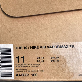 ナイキ(NIKE)の送料込み THE10 NIKE AIR VAPORMAX FK 29.0cm(スニーカー)