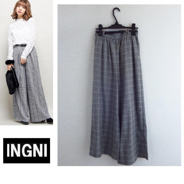 INGNI(イング)の新品★INGNIイング★ベルト付グレンチェック柄ワイド／パンツ レディースのパンツ(その他)の商品写真