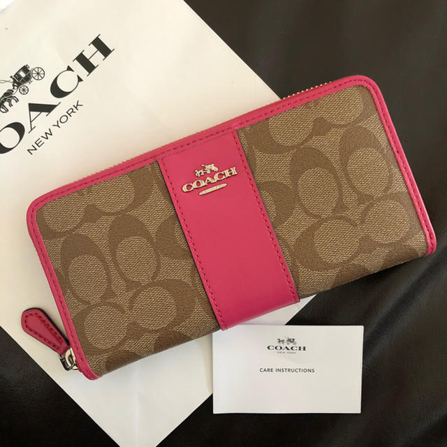 参考価格 COACH コーチ 長財布 ピンク マジェンタ ストライプ