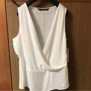 ザラ(ZARA)の新品タグZARAカシュクールシフォンペプラムトップスチュニック大きいサイズ(シャツ/ブラウス(半袖/袖なし))