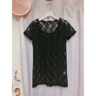 イング(INGNI)のINGNI♡イング♡総レースTシャツ♡ブラック♡シースルー♡カットソー(Tシャツ(半袖/袖なし))