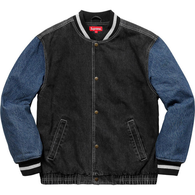 黒 S Supreme Denim Varsity Jacket