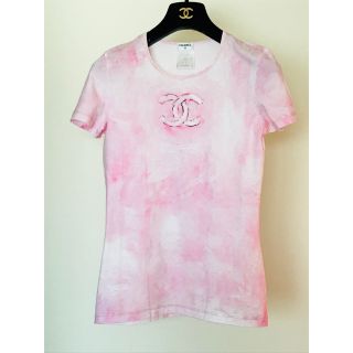 CHANEL シャネル 半袖 Tシャツ ココマーク タイダイ柄 P34611K02001 フランス製 コットン エラスタン ピンク 34 美品  53333