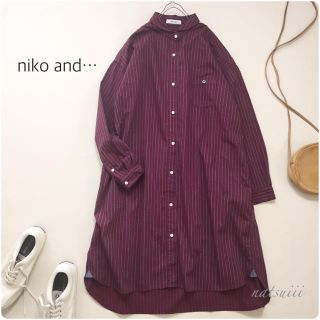 ニコアンド(niko and...)のニコアンド . ストライプ ワイド シャツ ワンピース バーガンディ(ひざ丈ワンピース)