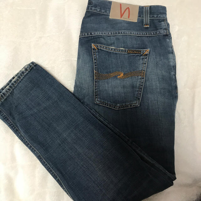Nudie Jeans(ヌーディジーンズ)のBrute Knut w30 l28 ダメージ加工 オレンジステッチ メンズのパンツ(デニム/ジーンズ)の商品写真