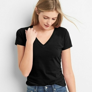 ギャップ(GAP)のGAP 半袖VネックTシャツ カラー：ブラック　サイズ：L(Tシャツ(半袖/袖なし))