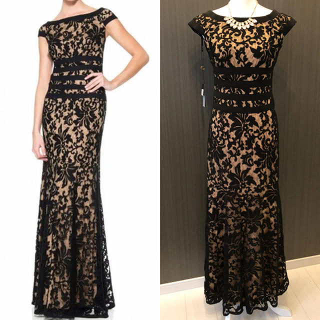 TADASHI SHOJI(タダシショウジ)の新品 Tadashi Shoji 総レース ブラックベージュ ロングドレス レディースのフォーマル/ドレス(ロングドレス)の商品写真